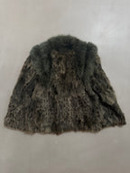Vintage Forest Green Rabbit Fur Jacket Fox Fur Collar - M