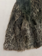 Vintage Forest Green Rabbit Fur Jacket Fox Fur Collar - M