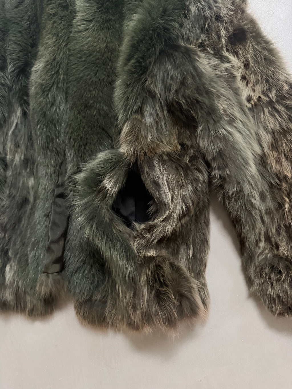 Vintage Forest Green Rabbit Fur Jacket Fox Fur Collar - M