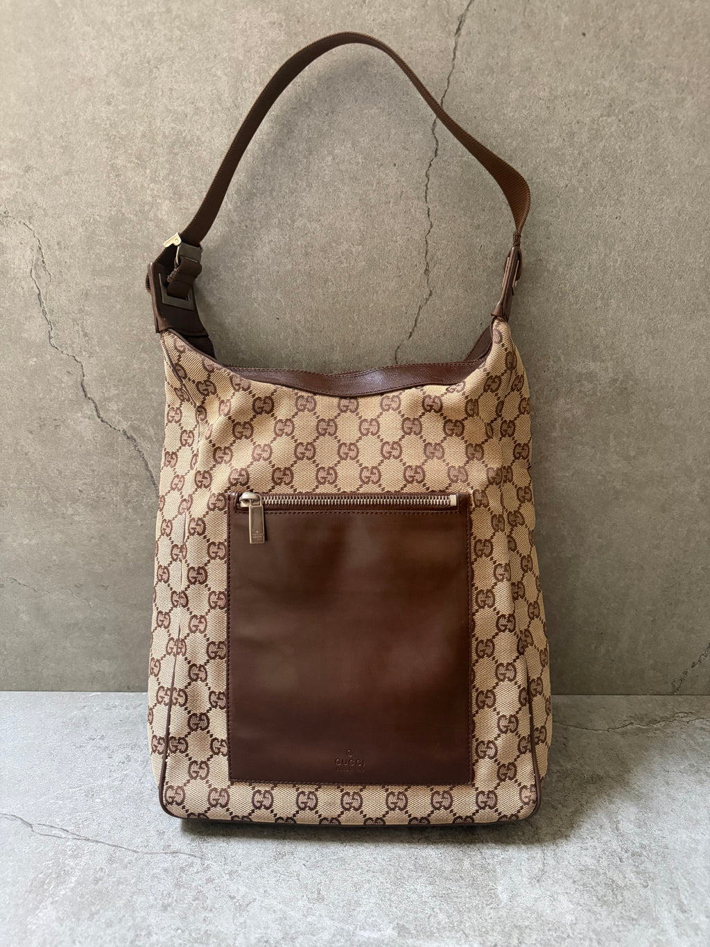 Gucci GG Monogram 1999 Canvas Leather Pocket Shoulder Bag