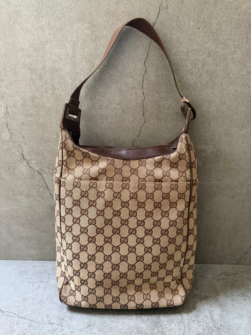 Gucci GG Monogram 1999 Canvas Leather Pocket Shoulder Bag