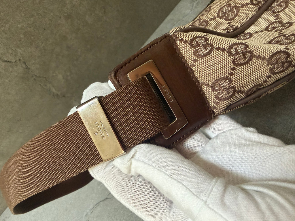 Gucci GG Monogram 1999 Canvas Leather Pocket Shoulder Bag