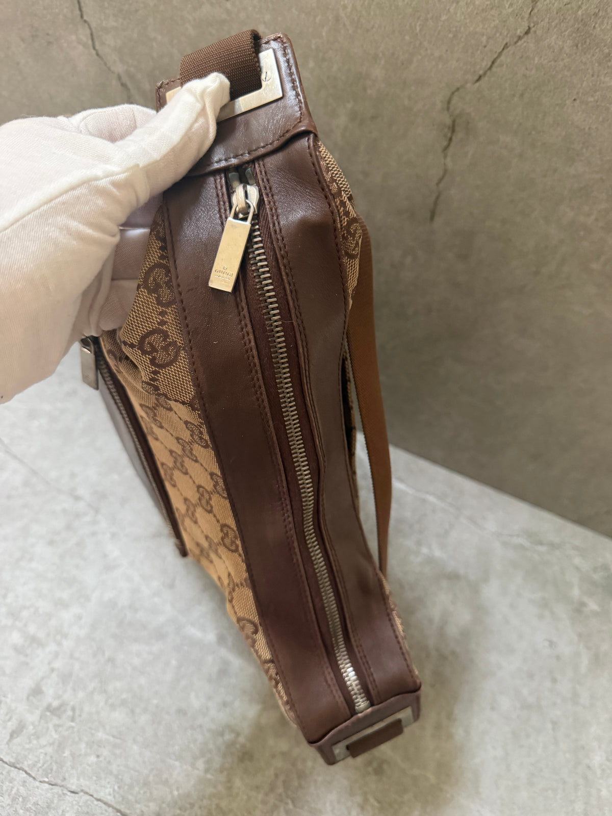 Gucci GG Monogram 1999 Canvas Leather Pocket Shoulder Bag