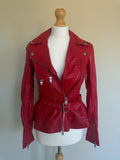 Alexander McQueen Red Leather Peplum Biker Jacket - McQ Runway Production Sample 2013 - XS