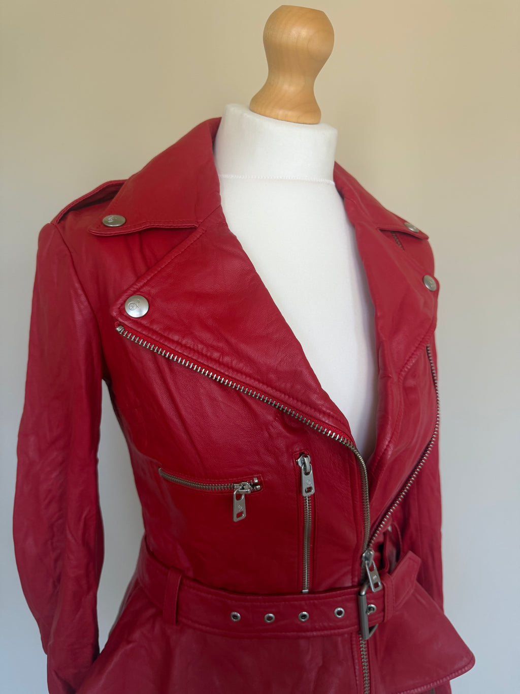 Alexander McQueen Red Leather Peplum Biker Jacket - McQ Runway Production Sample 2013 - XS