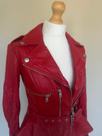 Alexander McQueen Red Leather Peplum Biker Jacket - McQ Runway Production Sample 2013 - XS