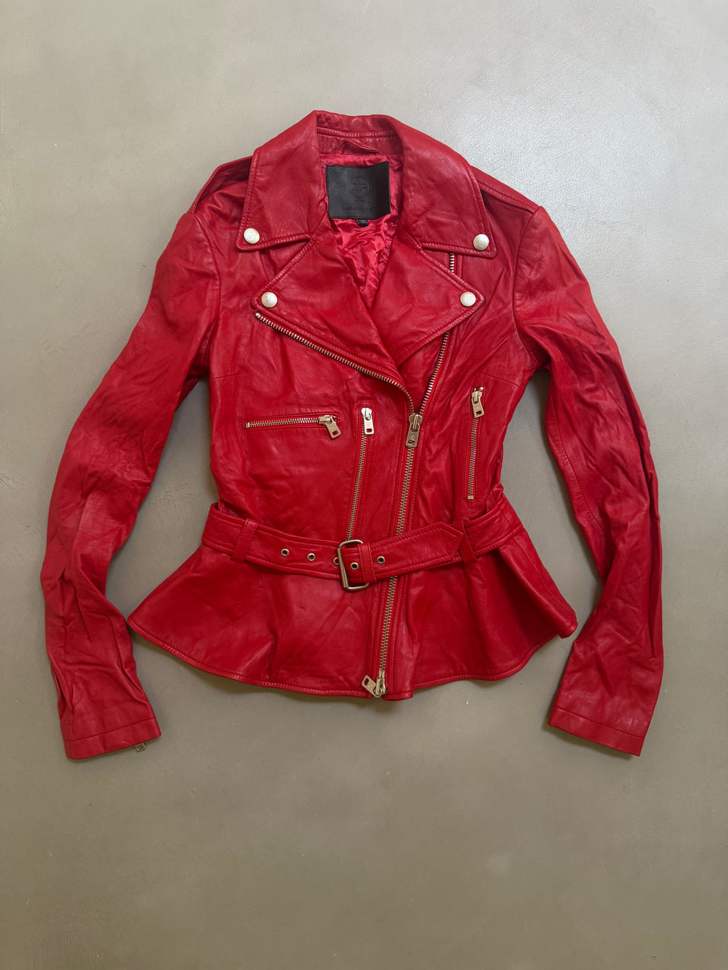 Alexander McQueen Red Leather Peplum Biker Jacket - McQ Runway Production Sample 2013 - XS