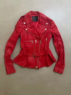 Alexander McQueen Red Leather Peplum Biker Jacket - McQ Runway Production Sample 2013 - XS