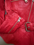 Alexander McQueen Red Leather Peplum Biker Jacket - McQ Runway Production Sample 2013 - XS