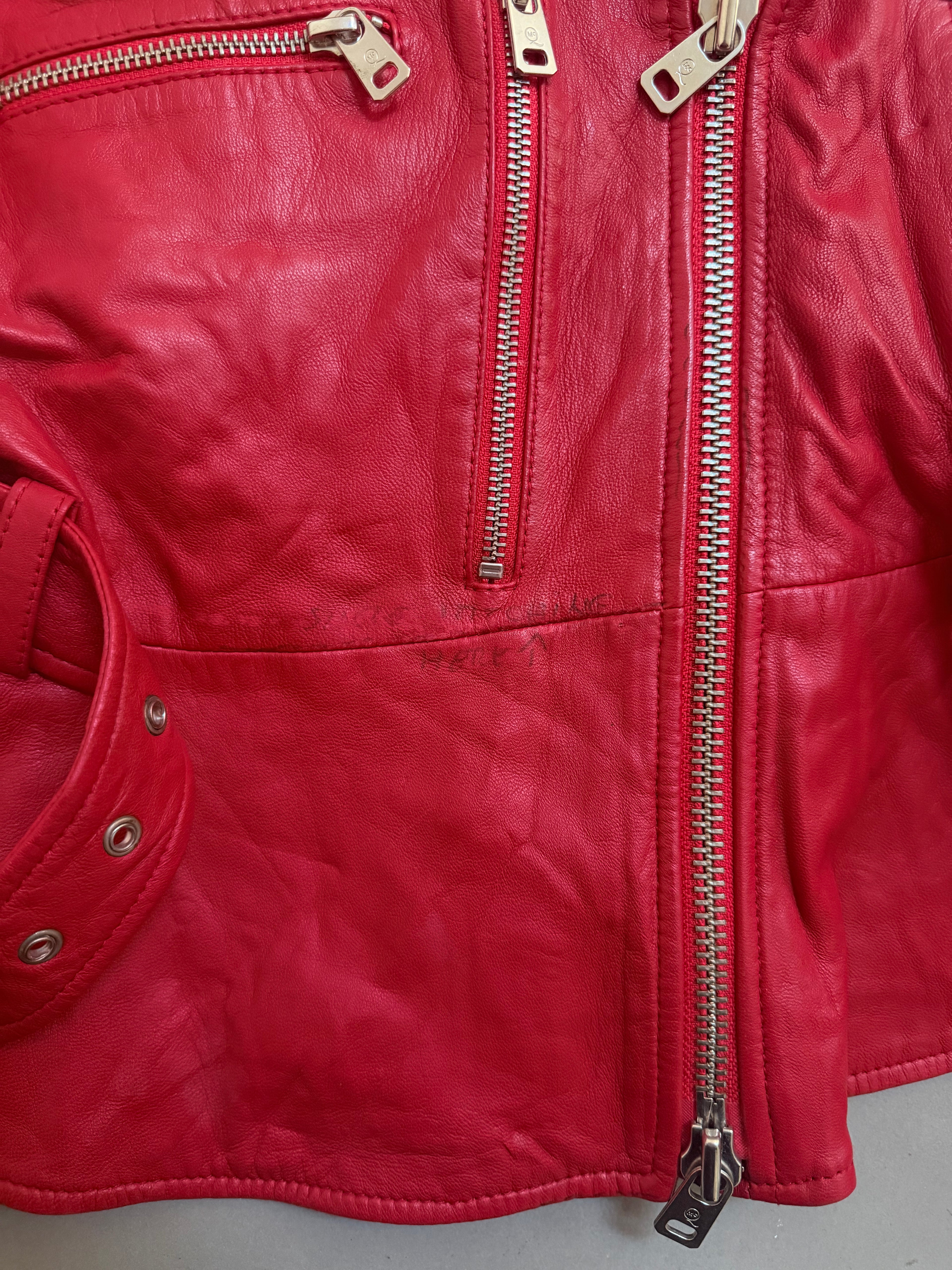 Alexander McQueen Red Leather Peplum Biker Jacket - McQ Runway Production Sample 2013 - XS