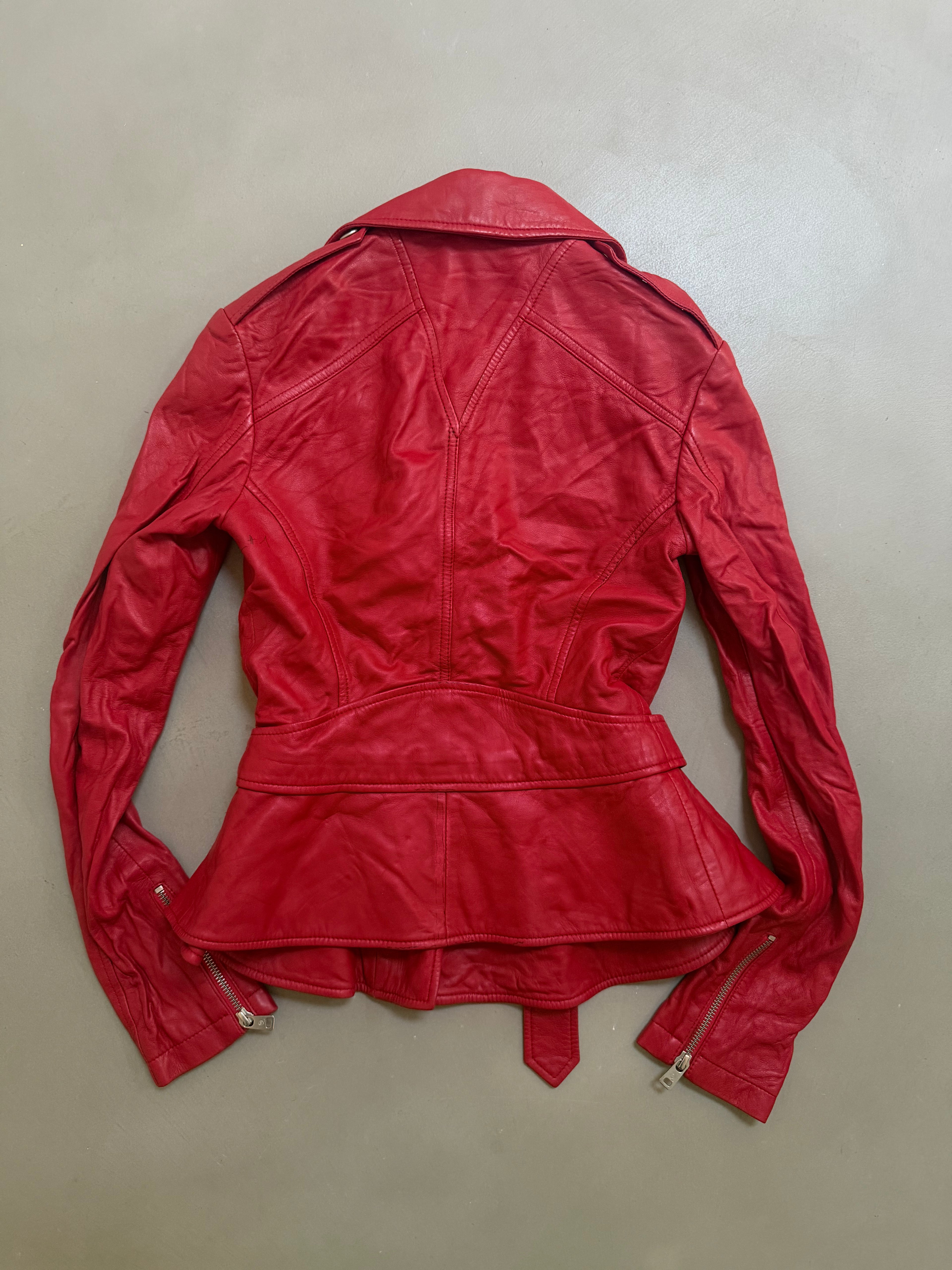 Alexander McQueen Red Leather Peplum Biker Jacket - McQ Runway Production Sample 2013 - XS