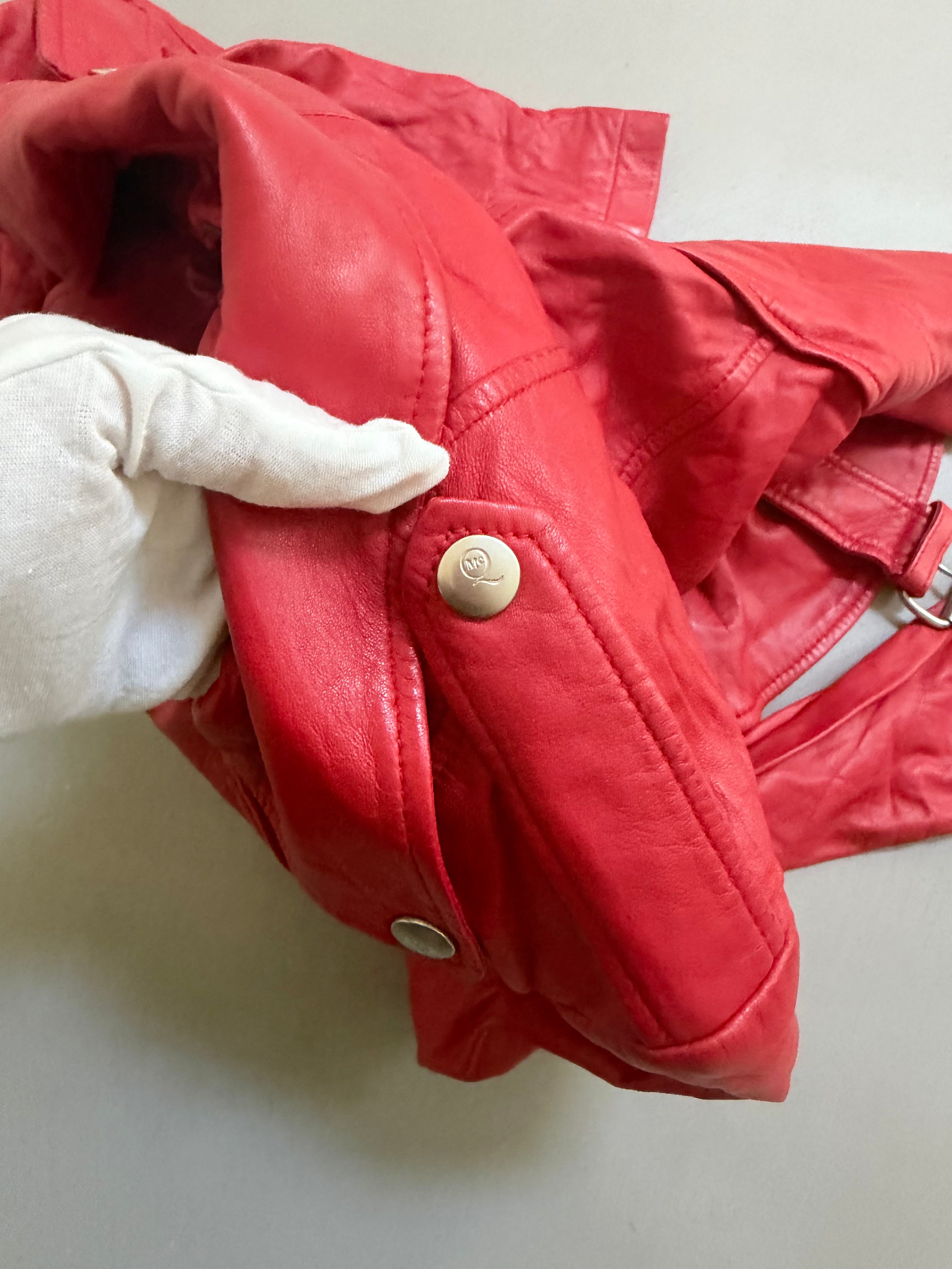 Alexander McQueen Red Leather Peplum Biker Jacket - McQ Runway Production Sample 2013 - XS