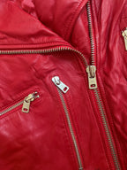 Alexander McQueen Red Leather Peplum Biker Jacket - McQ Runway Production Sample 2013 - XS