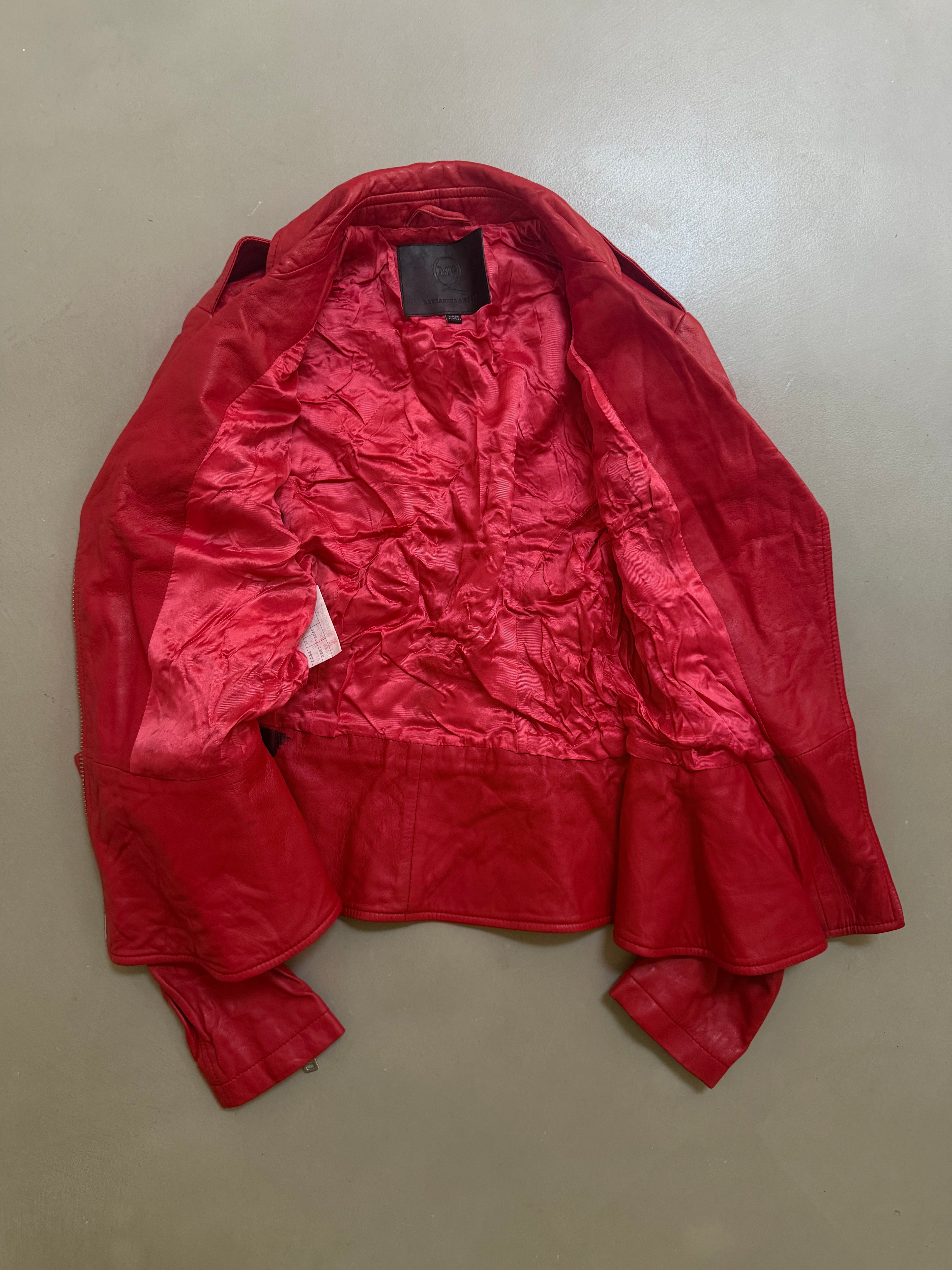 Alexander McQueen Red Leather Peplum Biker Jacket - McQ Runway Production Sample 2013 - XS