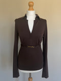 Gucci FW2006 Brown Fine Wool V-Neck Top with Gold Horsebit Clasp Belt - M