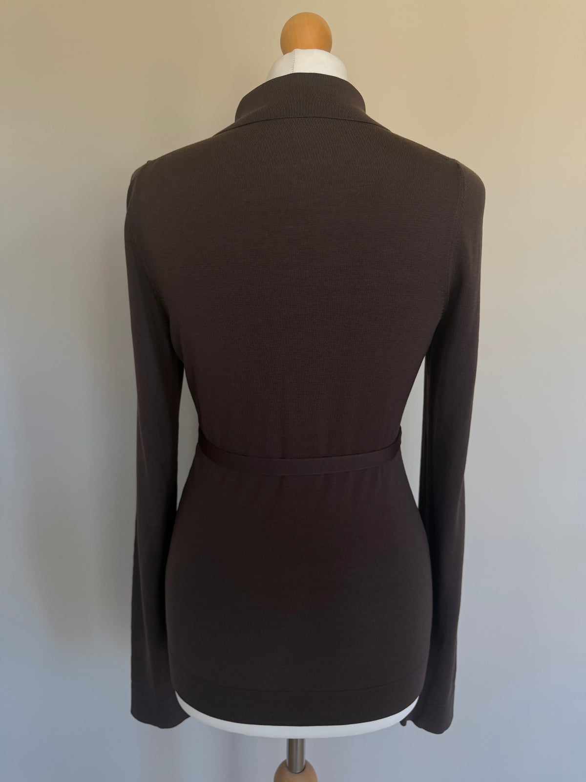 Gucci FW2006 Brown Fine Wool V-Neck Top with Gold Horsebit Clasp Belt - M