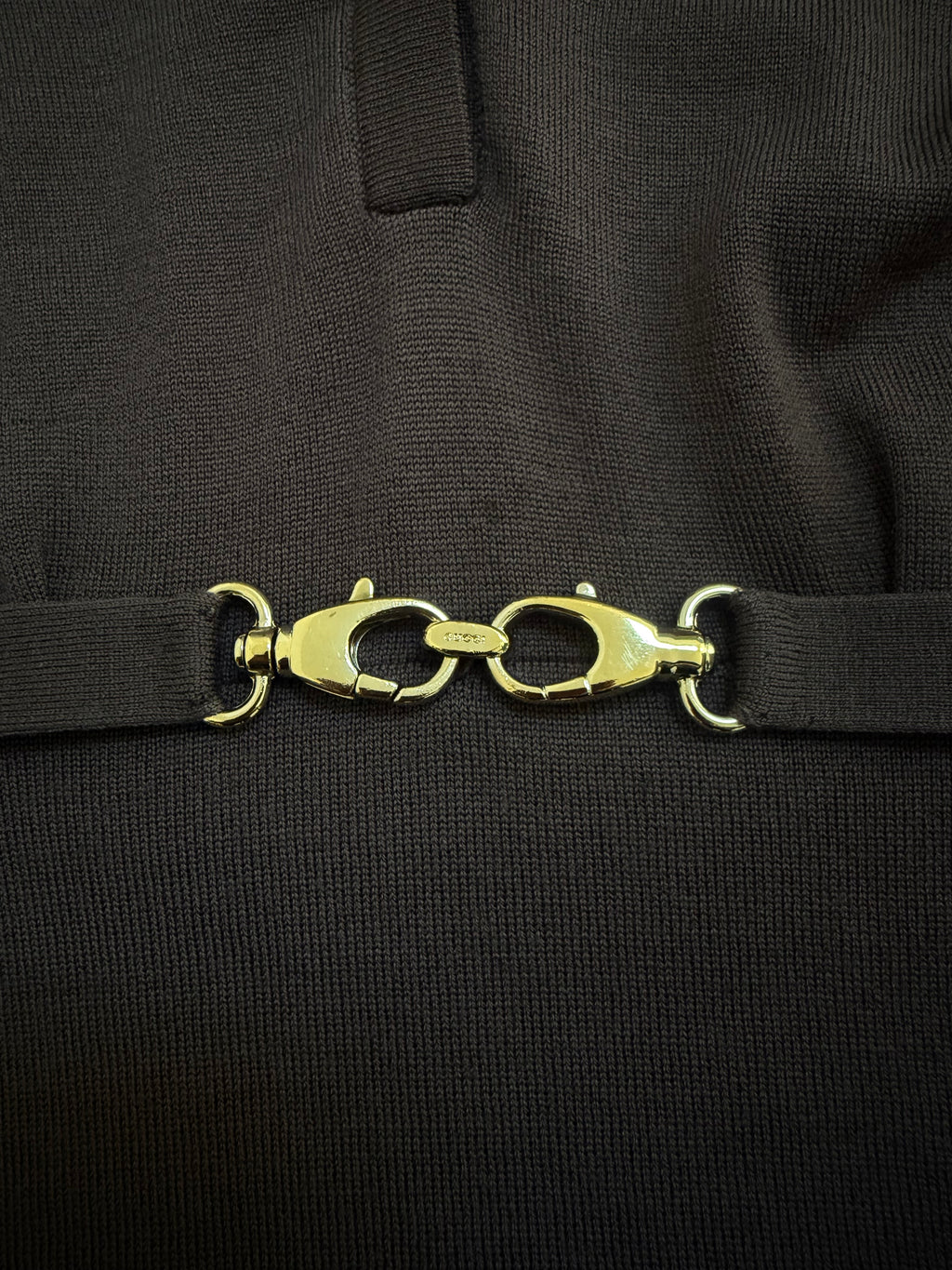 Gucci FW2006 Brown Fine Wool V-Neck Top with Gold Horsebit Clasp Belt - M
