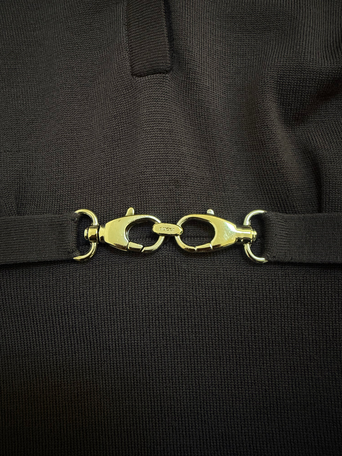 Gucci FW2006 Brown Fine Wool V-Neck Top with Gold Horsebit Clasp Belt - M