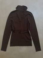 Gucci FW2006 Brown Fine Wool V-Neck Top with Gold Horsebit Clasp Belt - M