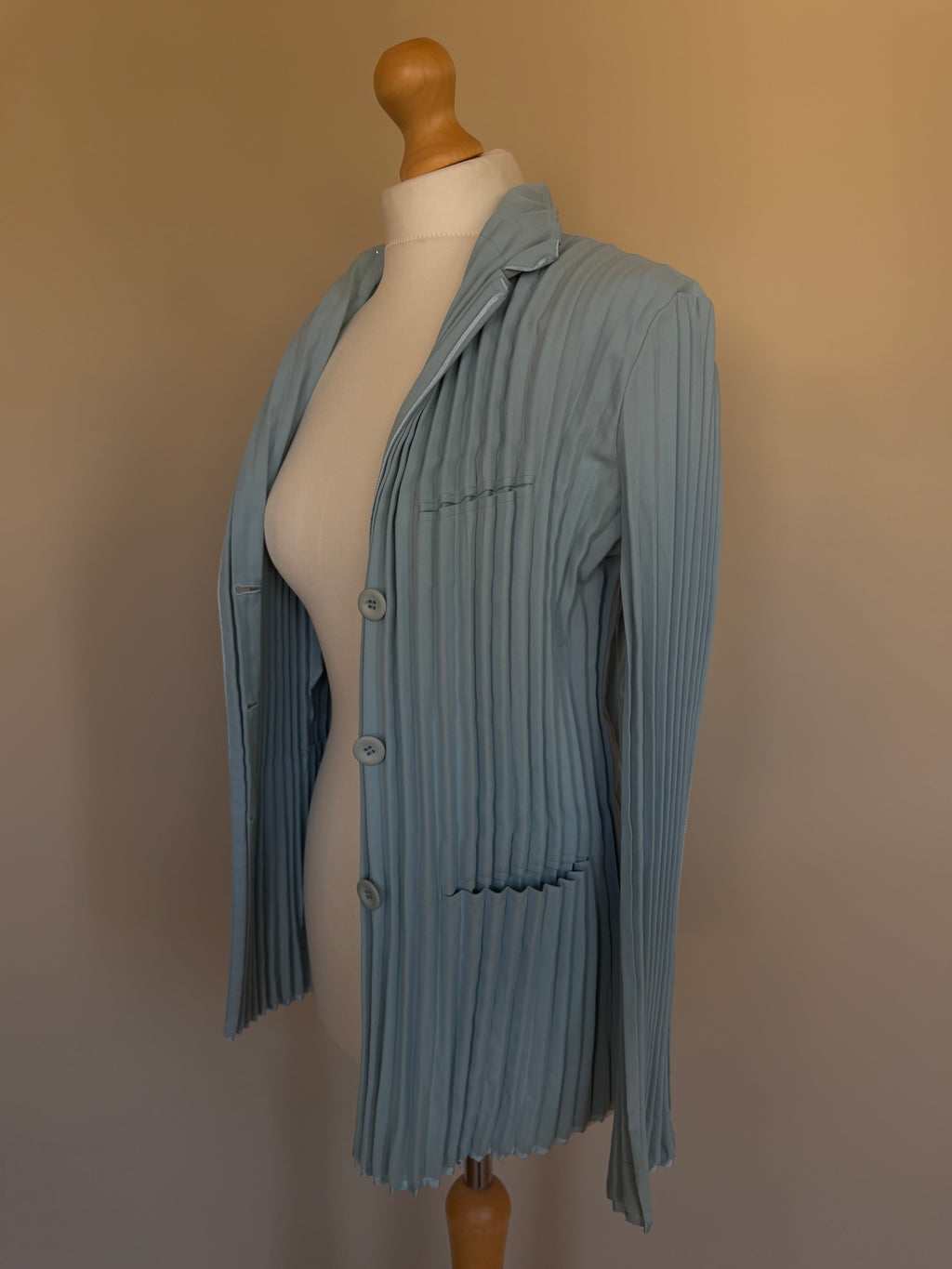 Issey Miyake Pleated Tailored Jacket Sax Dusty Blue - M