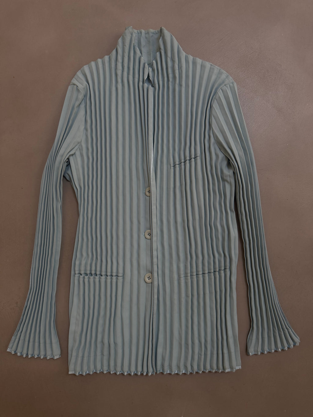 Issey Miyake Pleated Tailored Jacket Sax Dusty Blue - M