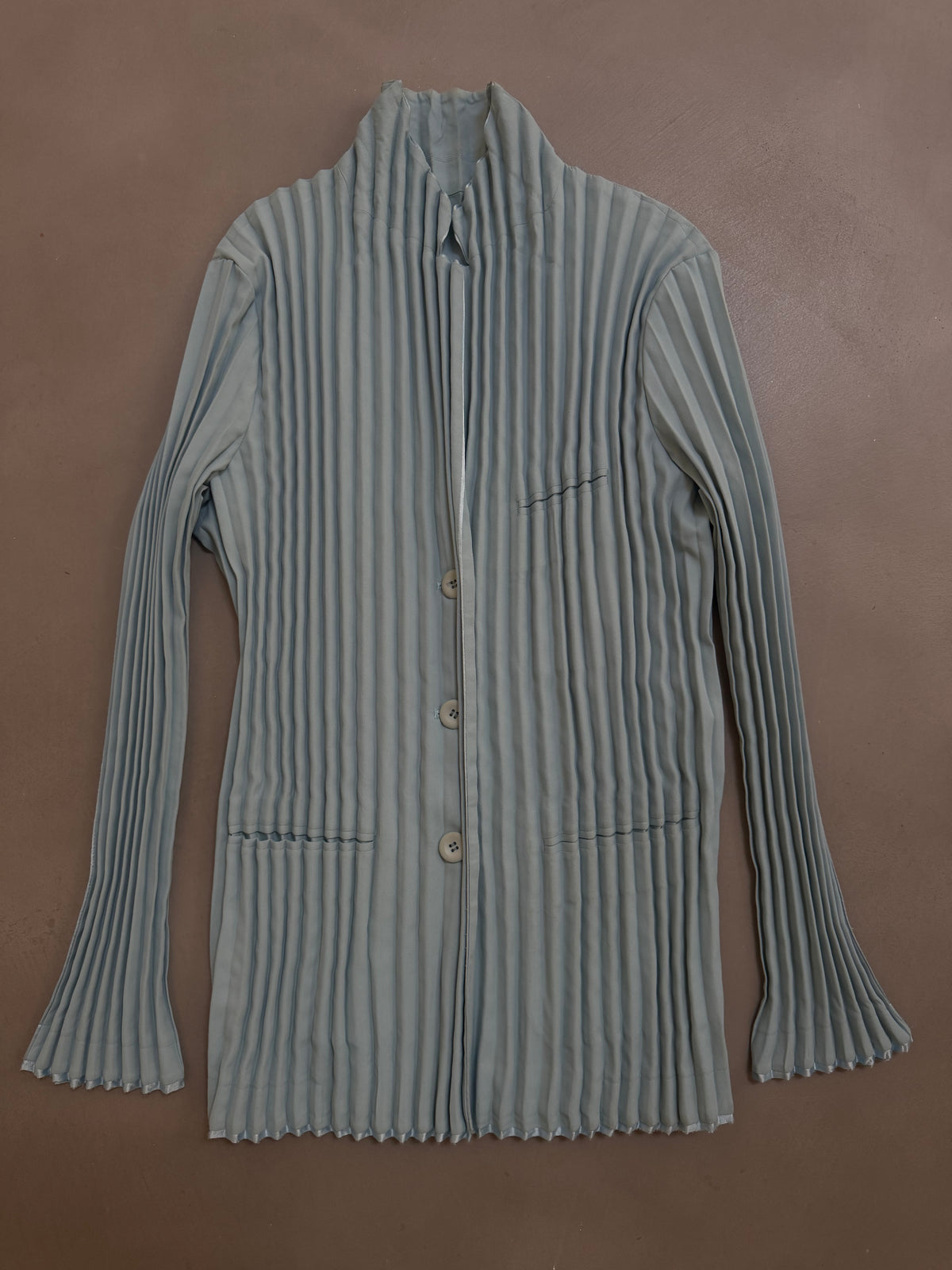 Issey Miyake Pleated Tailored Jacket Sax Dusty Blue - M