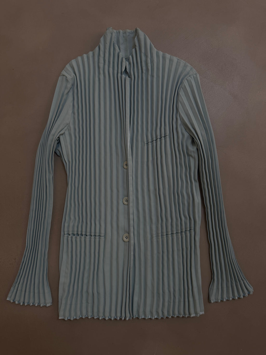 Issey Miyake Pleated Tailored Jacket Sax Dusty Blue - M