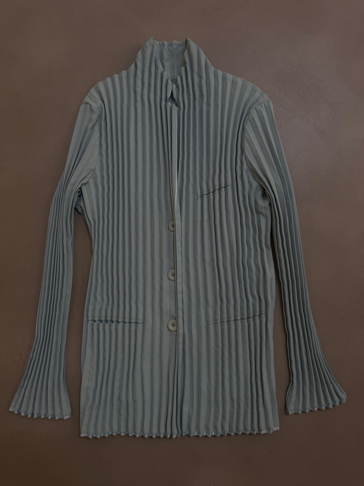 Issey Miyake Pleated Tailored Jacket Sax Dusty Blue - M