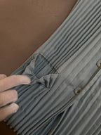 Issey Miyake Pleated Tailored Jacket Sax Dusty Blue - M