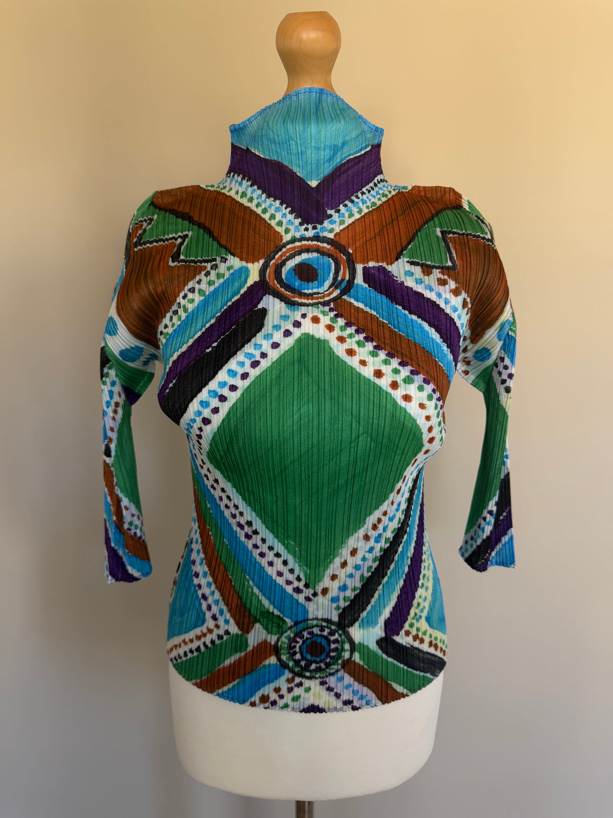 Issey Miyake Pleats Please SS19 Multi Colour Geometric High Neck Pleated Top - M (3)