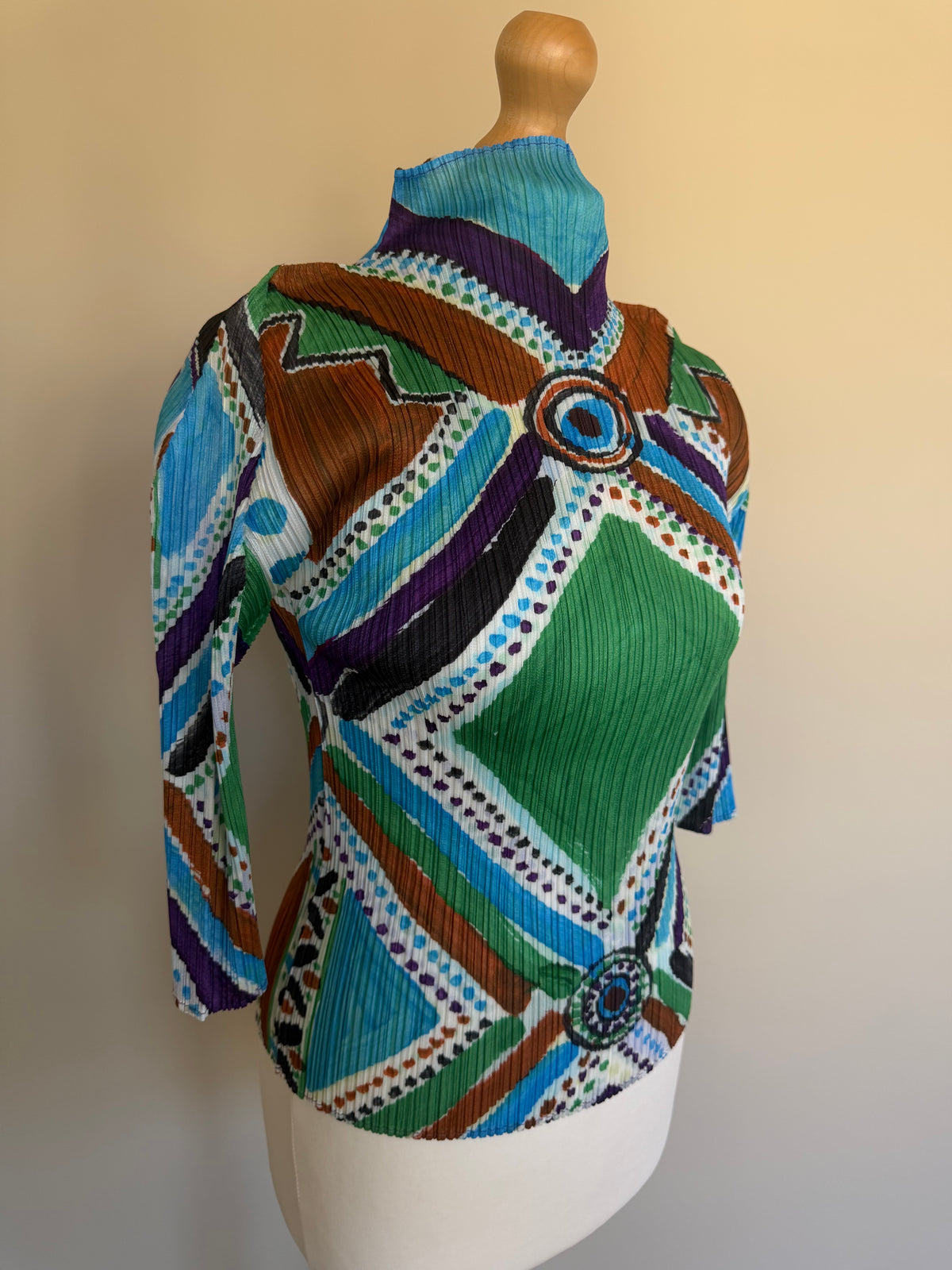 Issey Miyake Pleats Please SS19 Multi Colour Geometric High Neck Pleated Top - M (3)