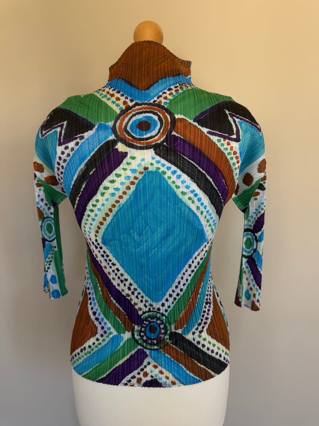Issey Miyake Pleats Please SS19 Multi Colour Geometric High Neck Pleated Top - M (3)