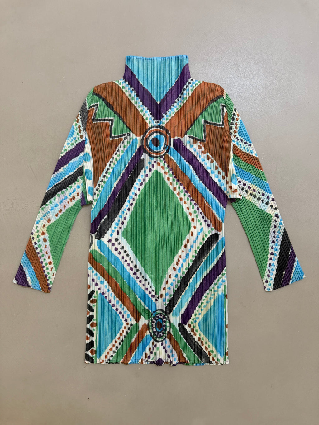 Issey Miyake Pleats Please SS19 Multi Colour Geometric High Neck Pleated Top - M (3)