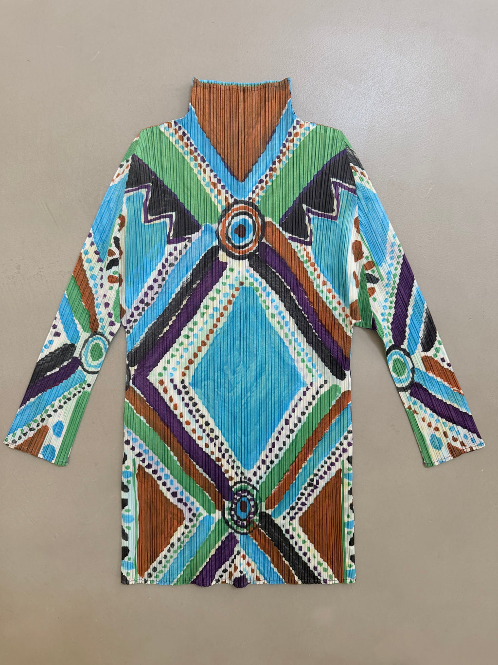 Issey Miyake Pleats Please SS19 Multi Colour Geometric High Neck Pleated Top - M (3)