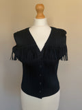 Issey Miyake Pleats Please SS99 Black Fringe Yoke Button Top - M (3)