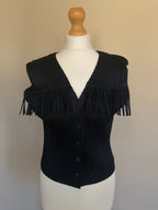 Issey Miyake Pleats Please SS99 Black Fringe Yoke Button Top - M (3)