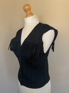Issey Miyake Pleats Please SS99 Black Fringe Yoke Button Top - M (3)