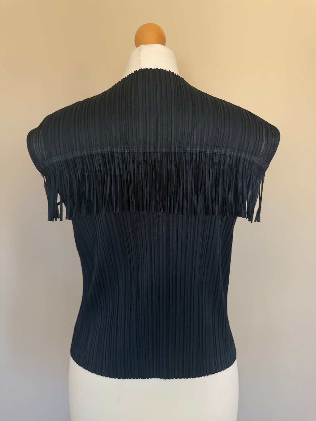 Issey Miyake Pleats Please SS99 Black Fringe Yoke Button Top - M (3)