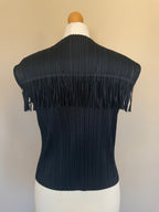 Issey Miyake Pleats Please SS99 Black Fringe Yoke Button Top - M (3)