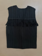 Issey Miyake Pleats Please SS99 Black Fringe Yoke Button Top - M (3)
