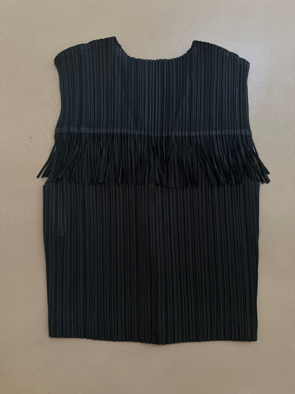 Issey Miyake Pleats Please SS99 Black Fringe Yoke Button Top - M (3)