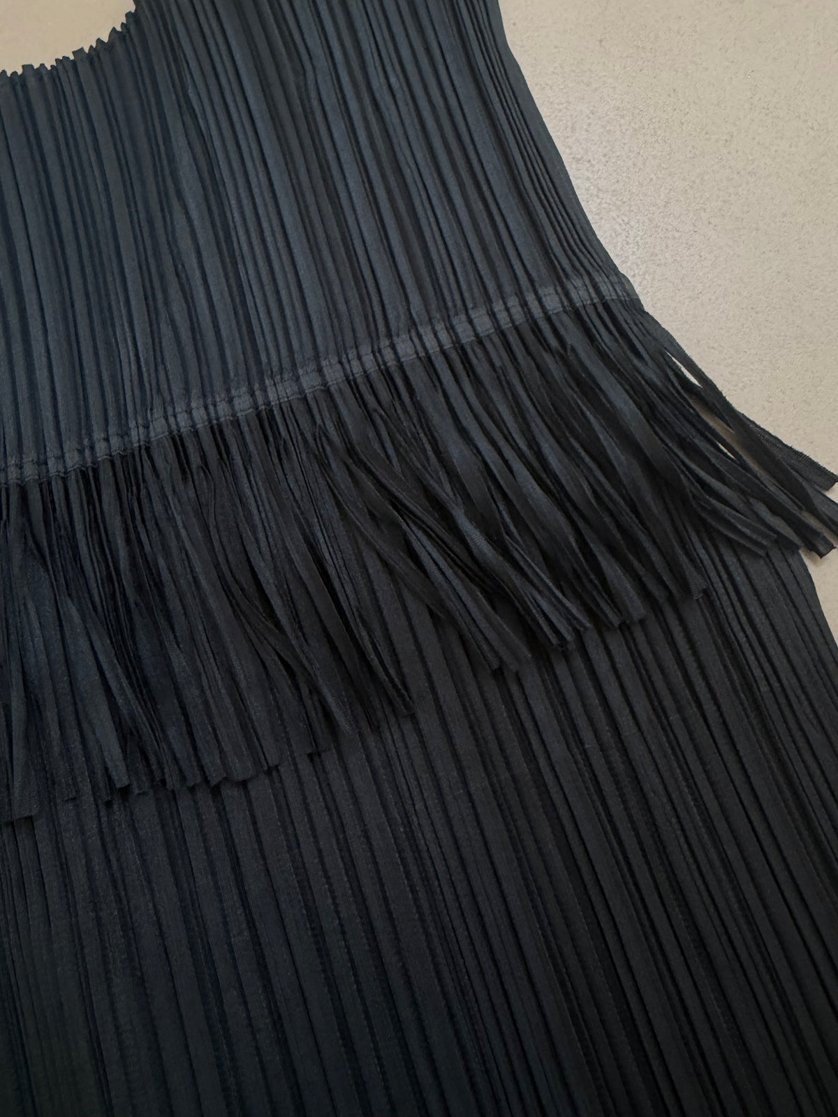 Issey Miyake Pleats Please SS99 Black Fringe Yoke Button Top - M (3)