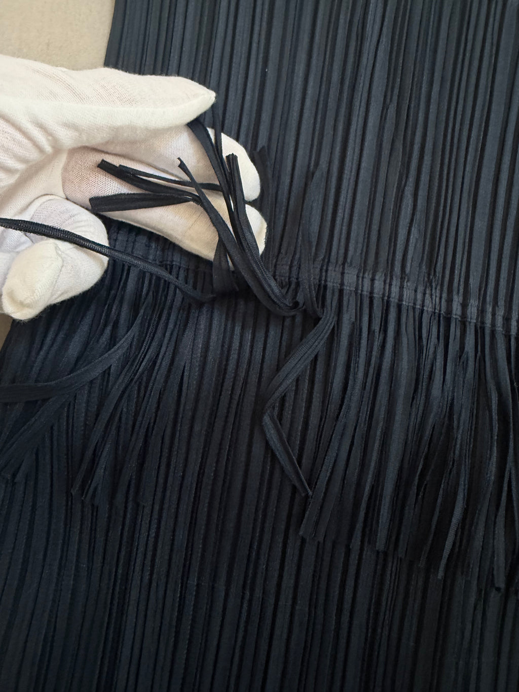 Issey Miyake Pleats Please SS99 Black Fringe Yoke Button Top - M (3)