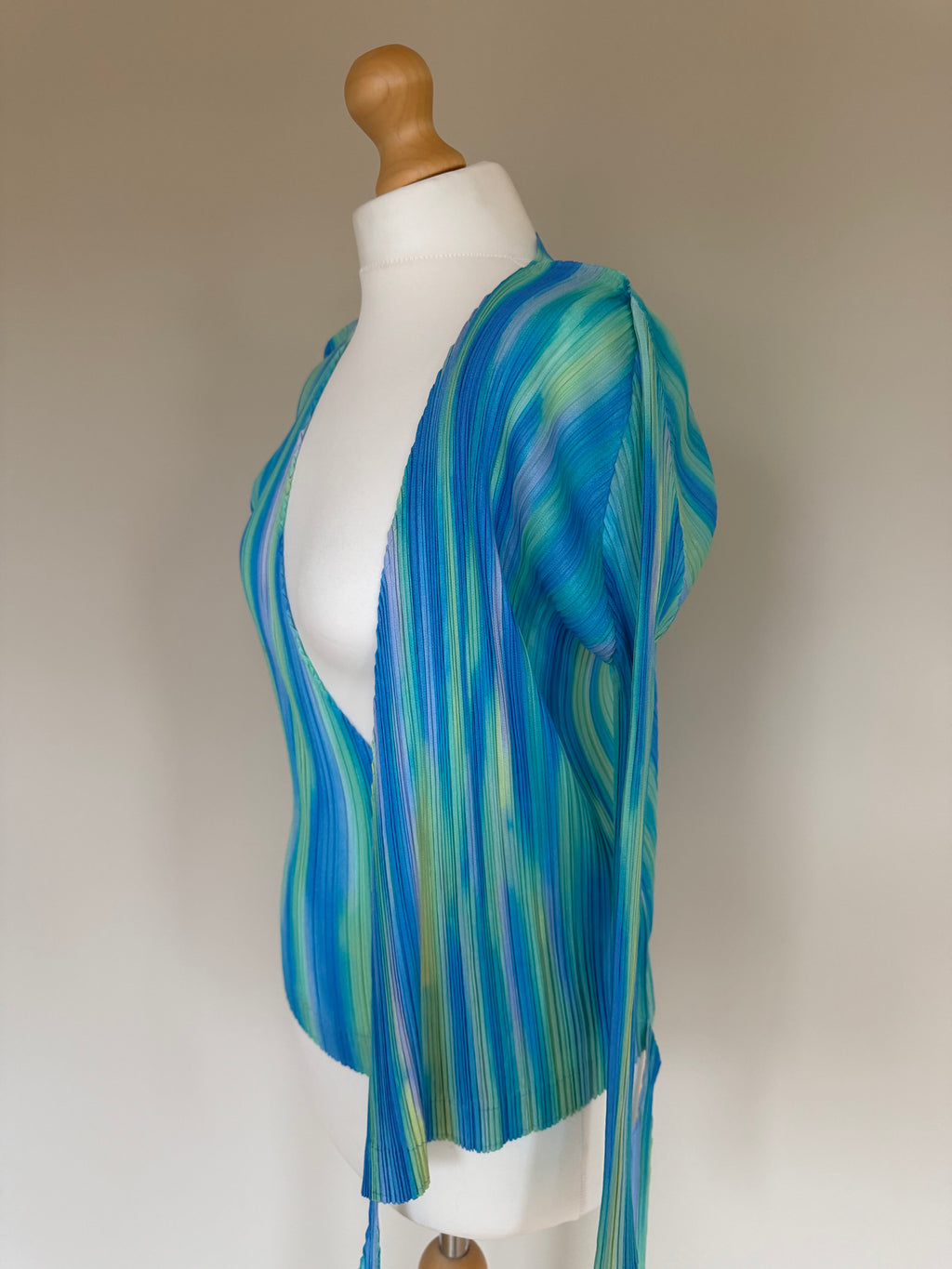 Issey Miyake Pleats Please SS05 Gradient Cross Front Draped Cardigan Top - M/L (4)