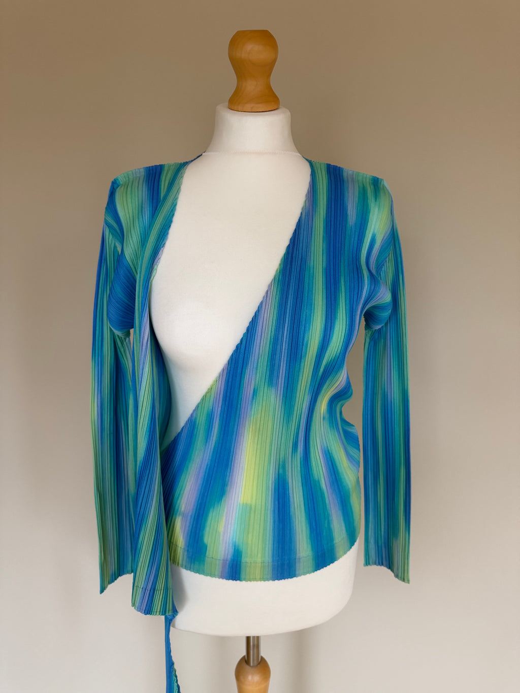 Issey Miyake Pleats Please SS05 Gradient Cross Front Draped Cardigan Top - M/L (4)
