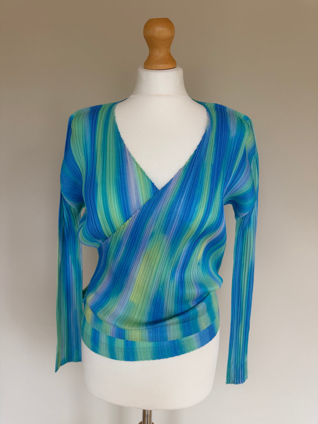 Issey Miyake Pleats Please SS05 Gradient Cross Front Draped Cardigan Top - M/L (4)