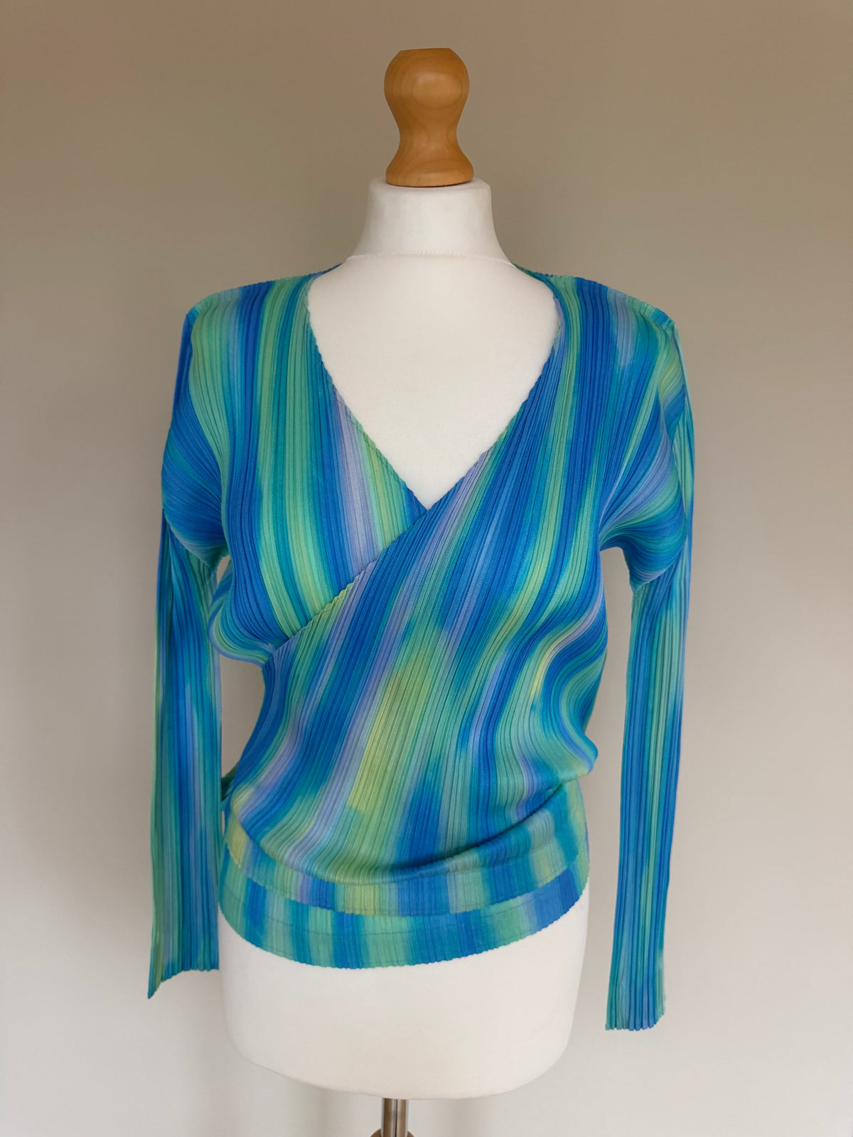 Issey Miyake Pleats Please SS05 Gradient Cross Front Draped Cardigan Top - M/L (4)