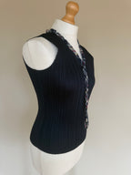 Issey Miyake Pleats Please SS03 Sleeveless Top with Tartan Plaid Ruffled Neck Tie - M (3)