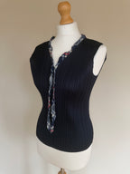 Issey Miyake Pleats Please SS03 Sleeveless Top with Tartan Plaid Ruffled Neck Tie - M (3)