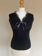 Issey Miyake Pleats Please SS03 Sleeveless Top with Tartan Plaid Ruffled Neck Tie - M (3)